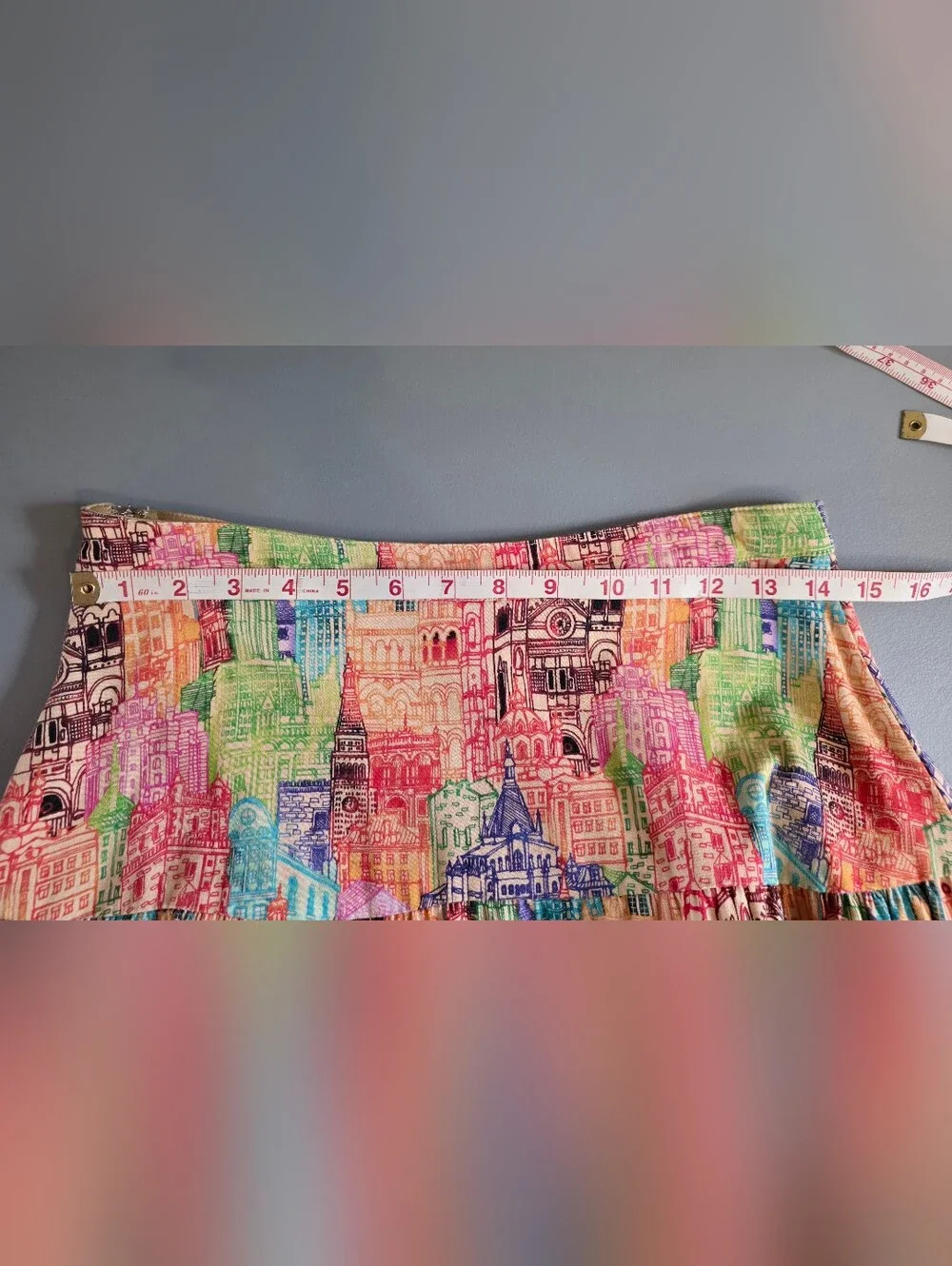 Eva Franco Villa Tiered Maxi Skirt Cityscape Pattern Women's Size 4